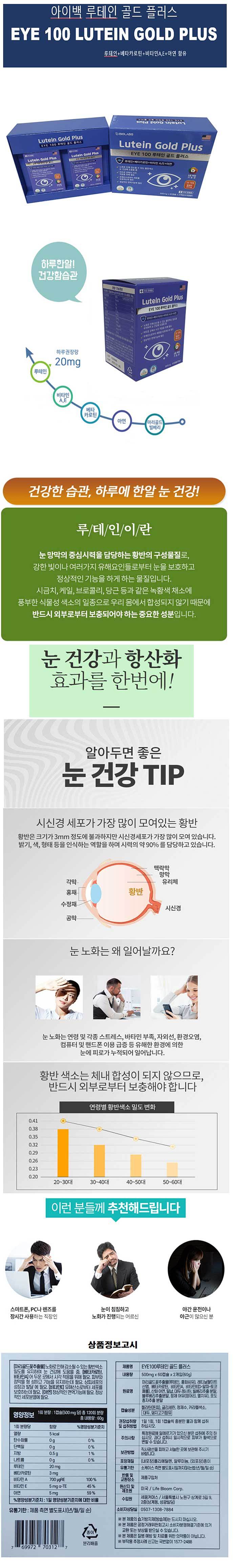 EYE100 루테인 골드 플러스 (500mg×120캡슐)_상세페이지