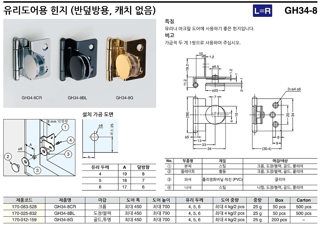 유리도어용 힌지 (GH34-8 Series / 반덮방용)_상세페이지