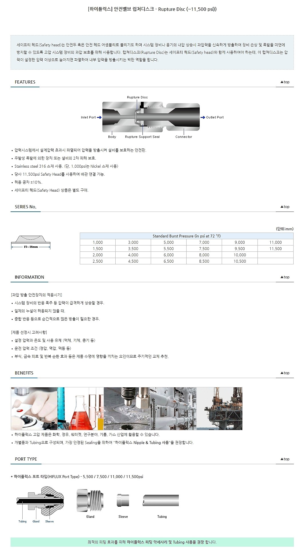 고압 안전밸브 럽쳐 디스크 (1,000~11,500PSI)_상세페이지