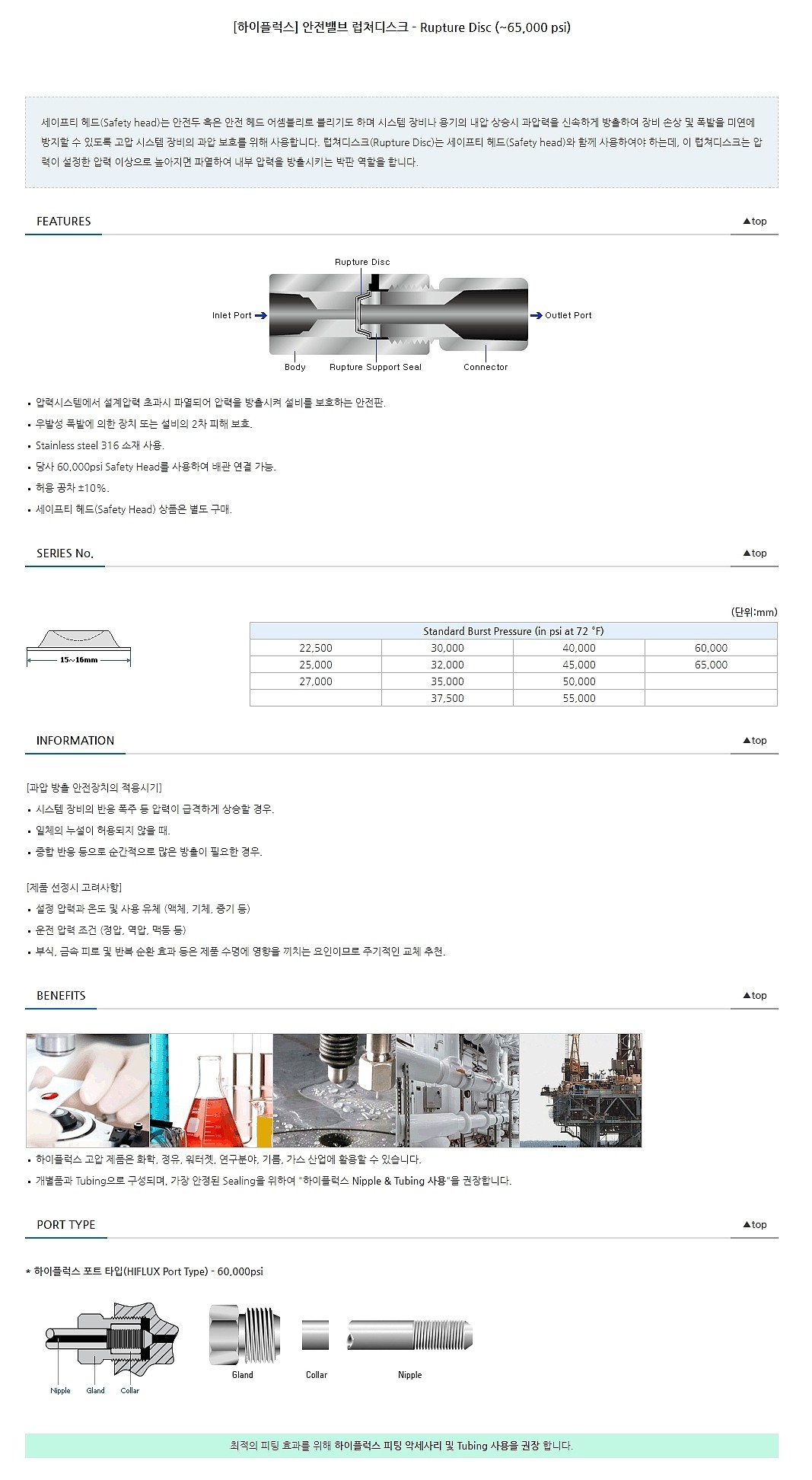 고압 안전밸브 럽쳐 디스크 (22,500~65,000PSI)_상세페이지