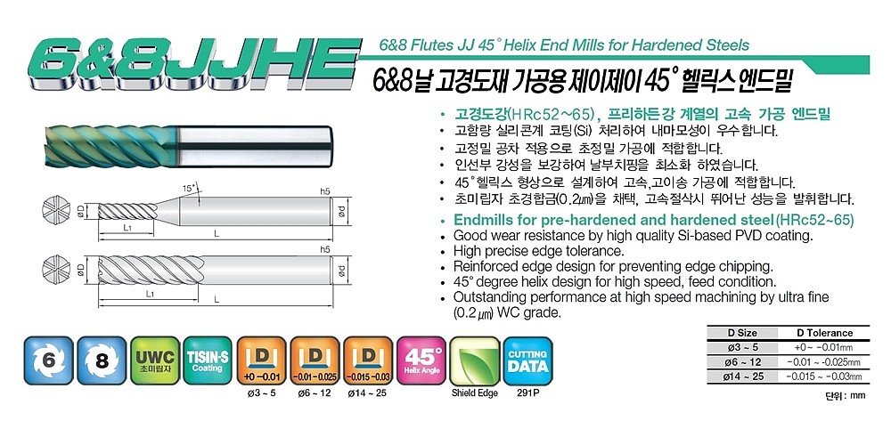 초경 8날  TiSiN-S 고경도재 가공용 45˚ 헬릭스 엔드밀 (8JJHE)_상세페이지