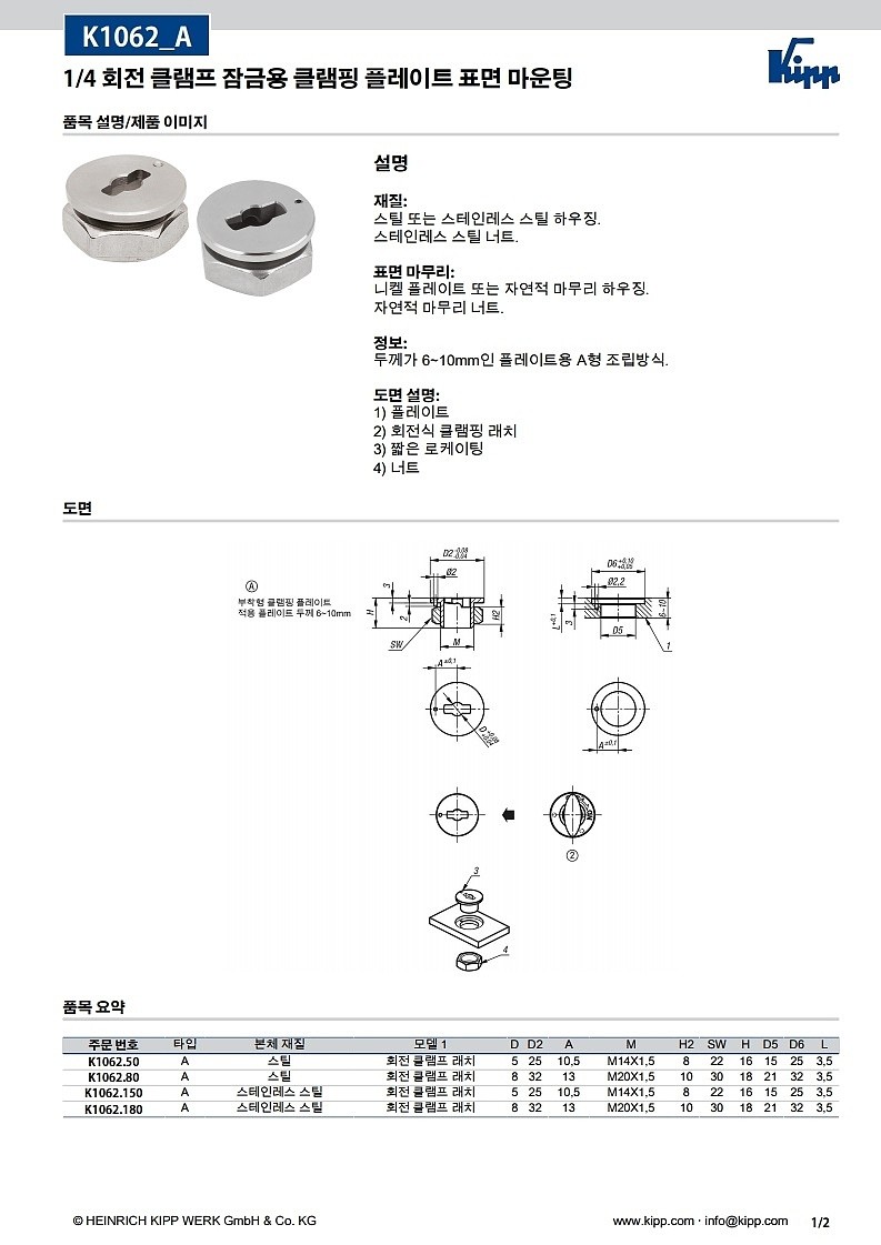 1/4 회전 클램프 잠금용 클램핑 플레이트 표면 마운팅 (K1062_A)_상세페이지