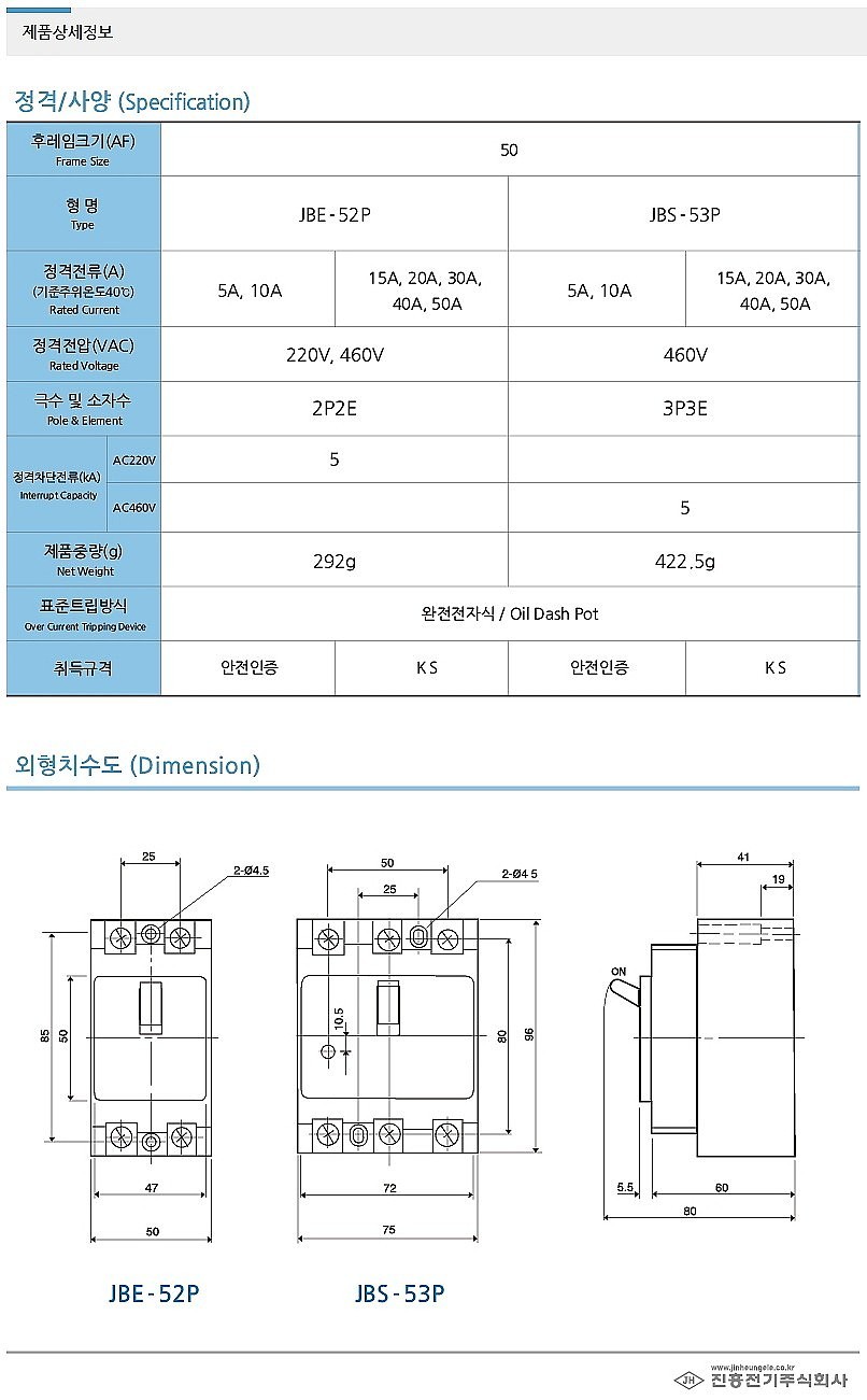 산업용 표준형 배선용차단기 (JBS Type, 50AF)_상세페이지