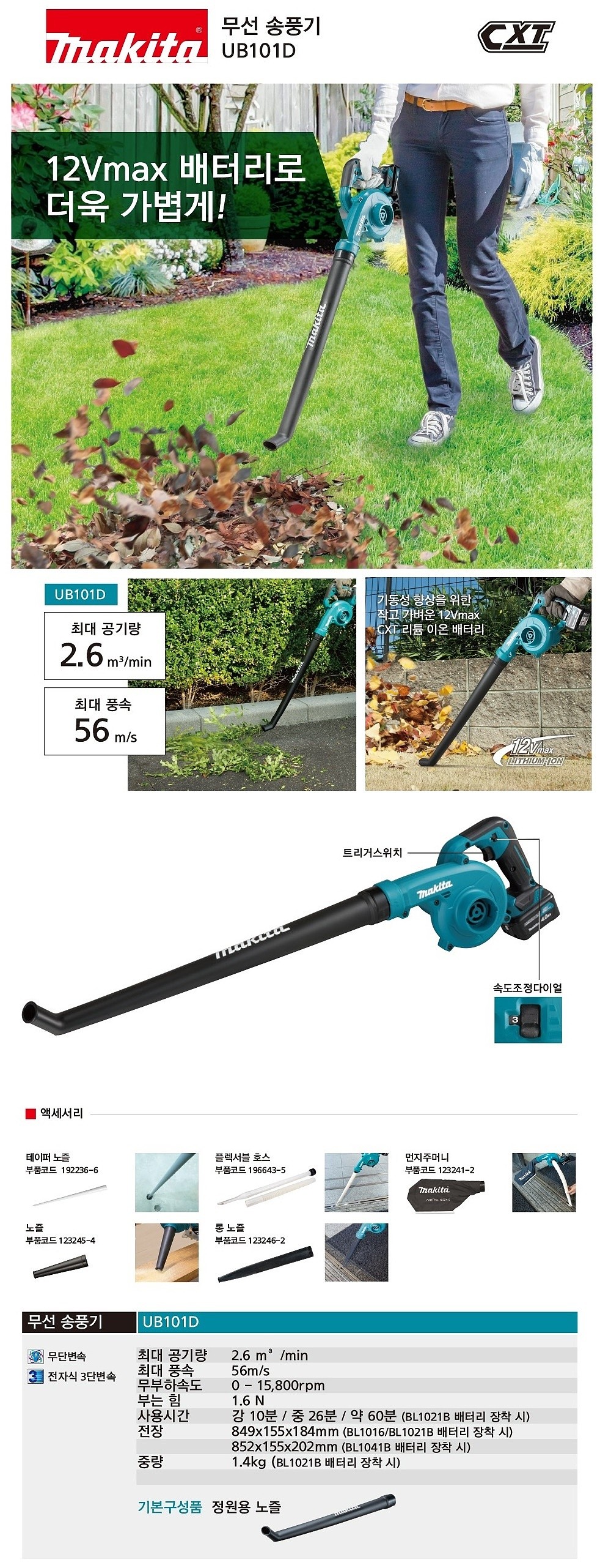 충전 12V 송풍기 (UB101DZ / 베어툴)_상세페이지