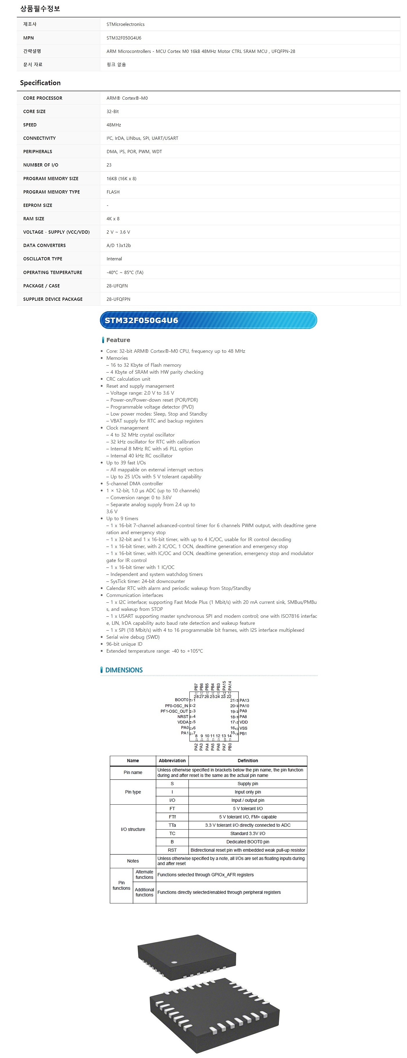 STM32F050G4U6_상세페이지