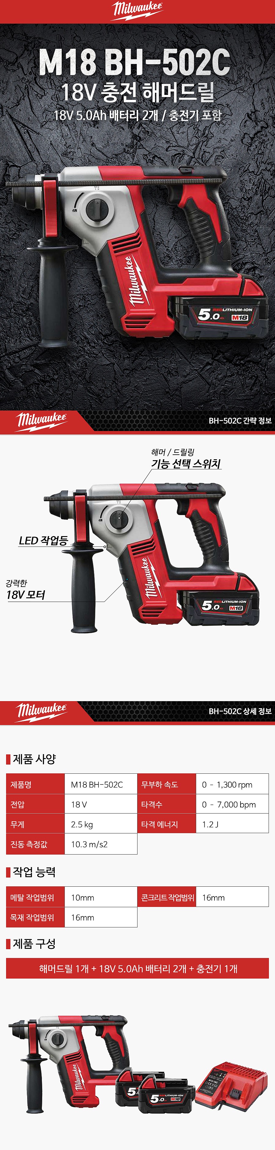 충전 로타리 함마 드릴 (M18 BH-502C)_상세페이지