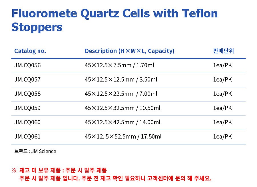 석영 셀 (Fluoromete Quartz Cell)_상세페이지