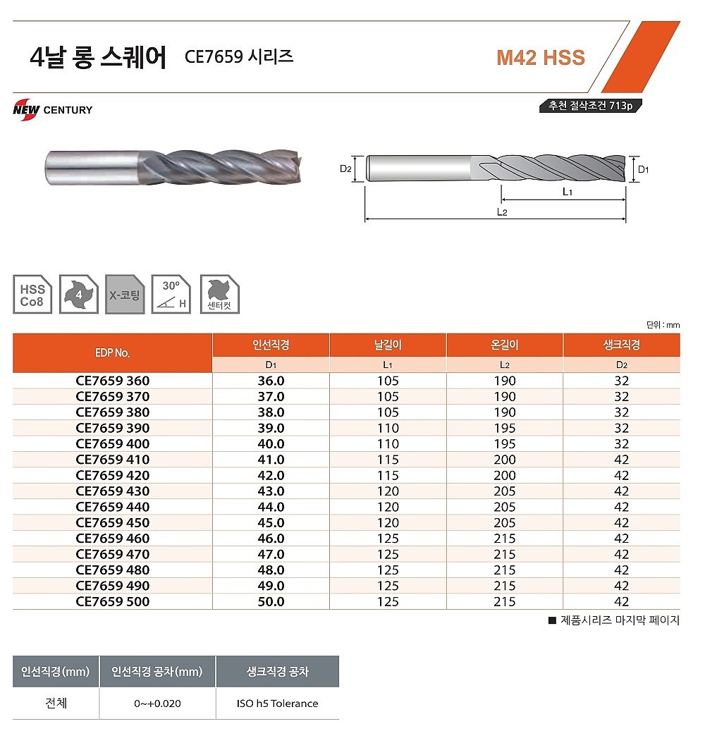 4날 X-Coating 뉴센츄리 롱 엔드밀 (CE7659)_상세페이지