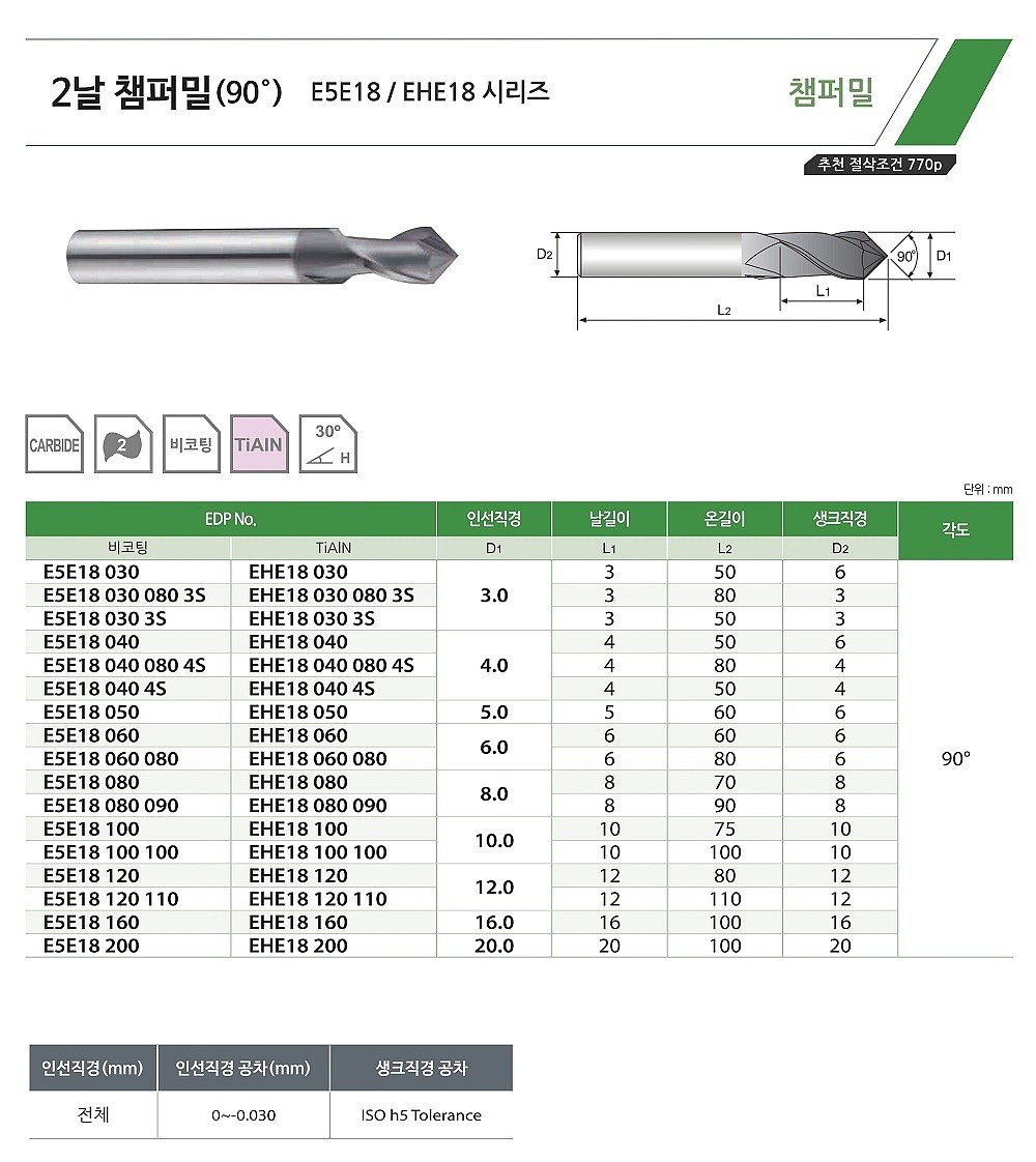 초경 2날 TiALN 챔퍼밀 (EHE18 90˚)_상세페이지