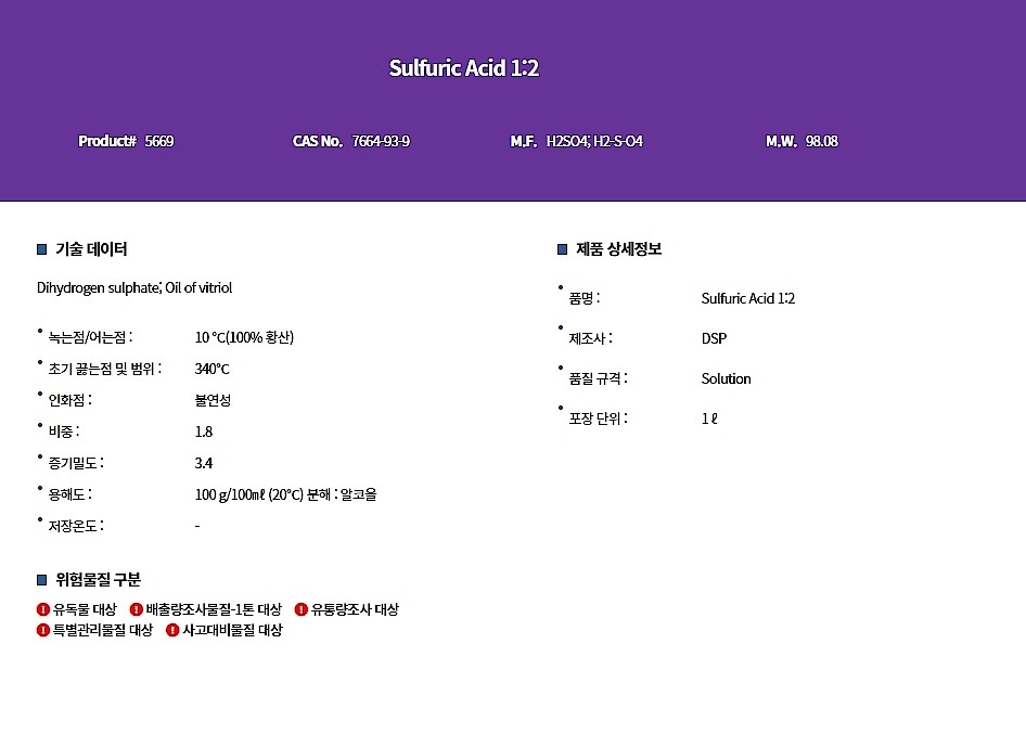 Sulfuric Acid 1:2 (Solution)_상세페이지