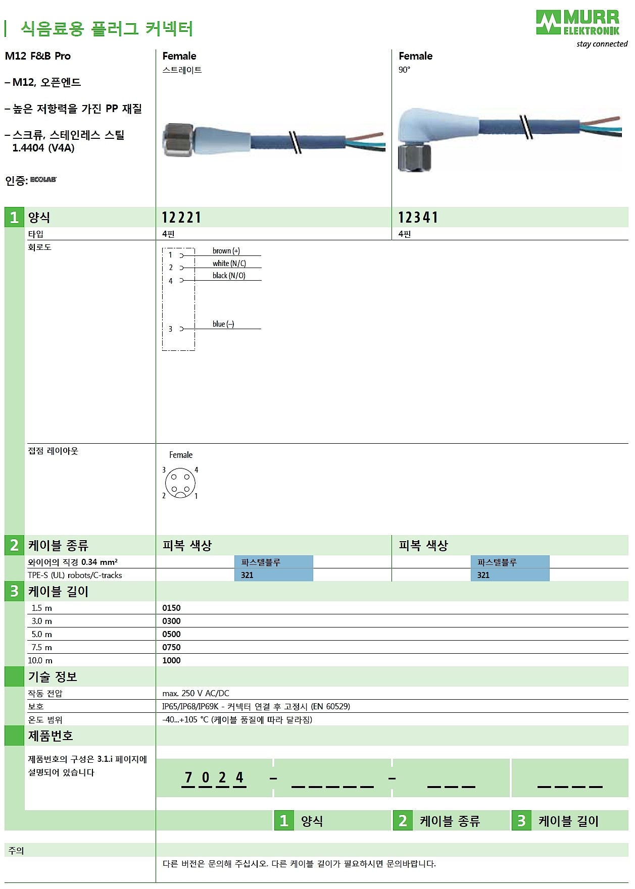 M12 female 0° A-cod. with cable F&B Pro_상세페이지