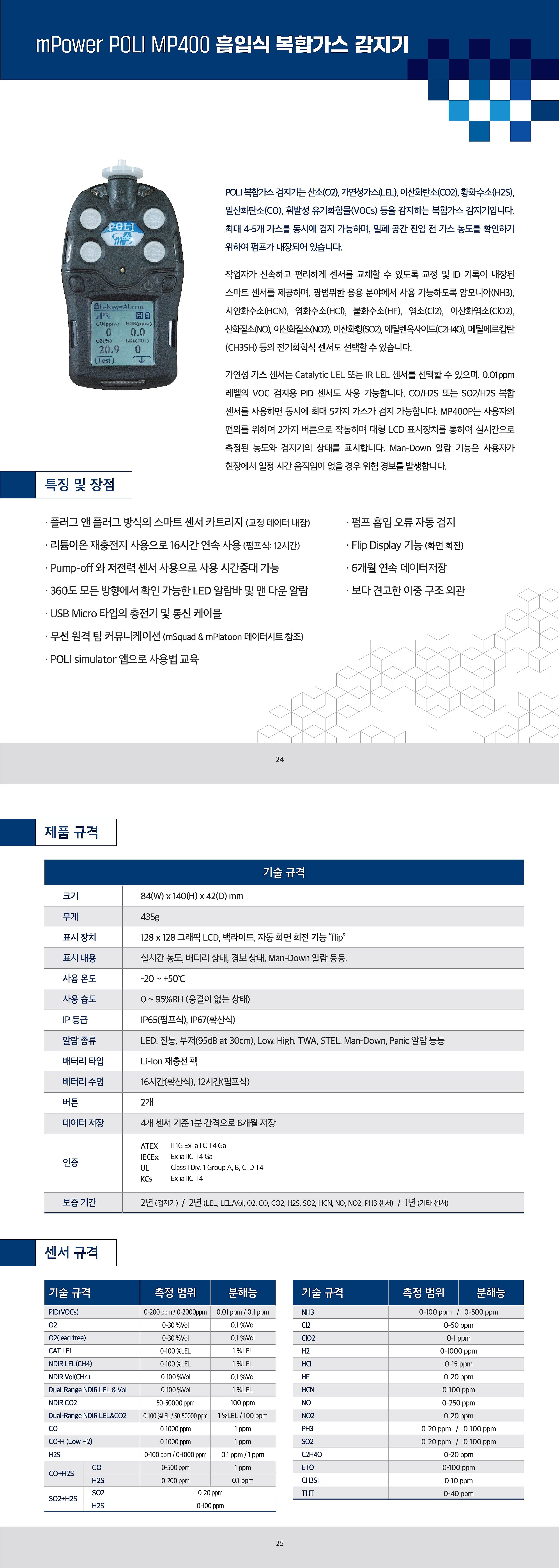 흡입식복합 가스감지기 (POLI MP400P-5GAS Series)_상세페이지