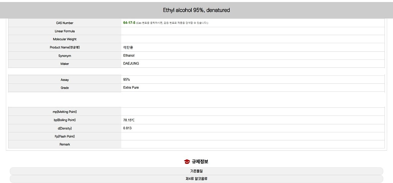 Ethyl alcohol 95% denatured 95% (Extra Pure)_상세페이지