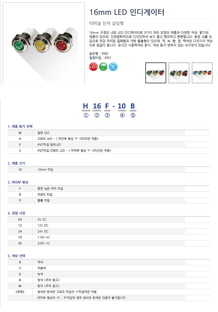 LED 인디게이터 (H16 Series)_상세페이지