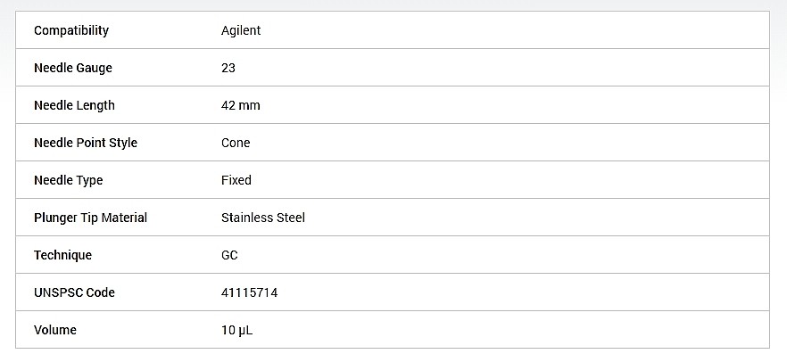 오토샘플러 시린지 (ALS Syringe, 10ul straight, fixed needle, 23/42/HP)_상세페이지