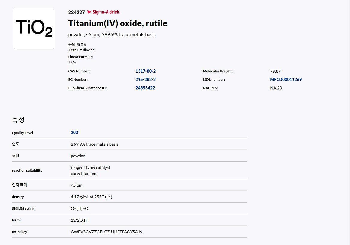Titanium(IV) oxide, rutile powder, <5 um, ≥99.9% trace metals basis_상세페이지
