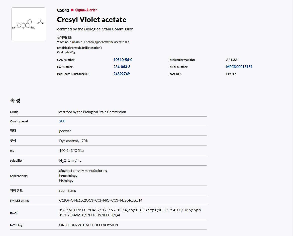 Cresyl Violet acetate certified by the Biological Stain Commission_상세페이지