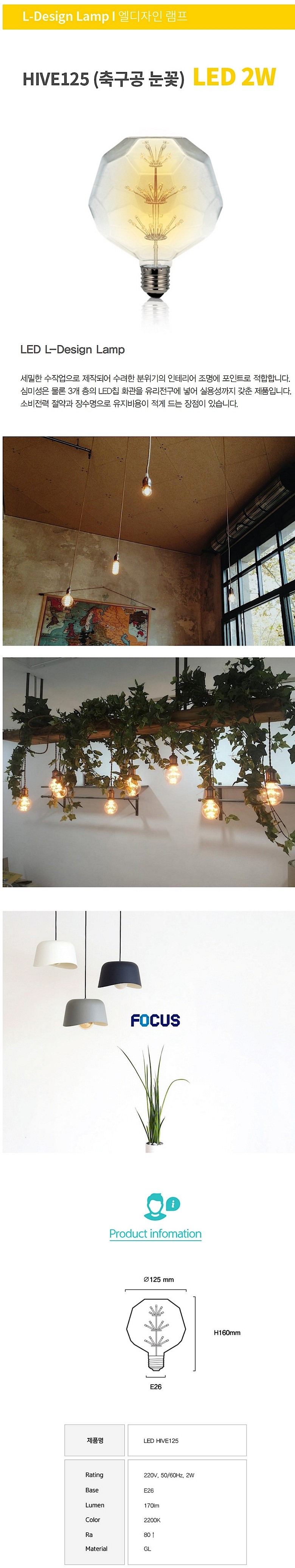 벌집 축구공 눈꽃 디자인 LED 램프 (HIVE125 2W)_상세페이지
