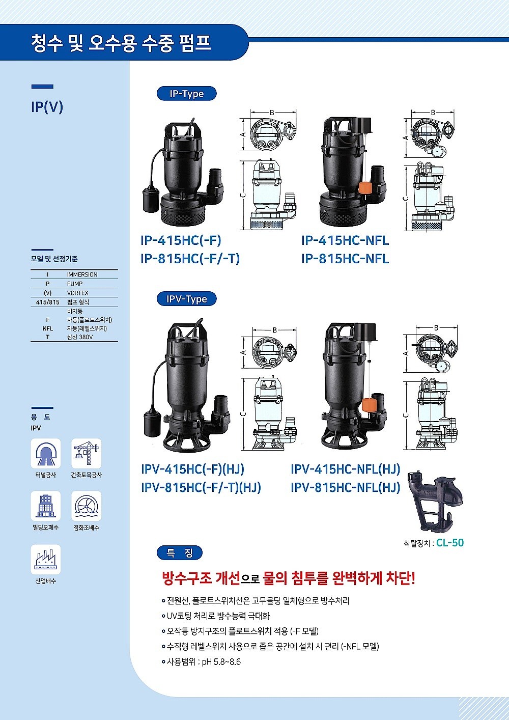 청수용 수중 펌프 (IP-415, 815HC)_상세페이지