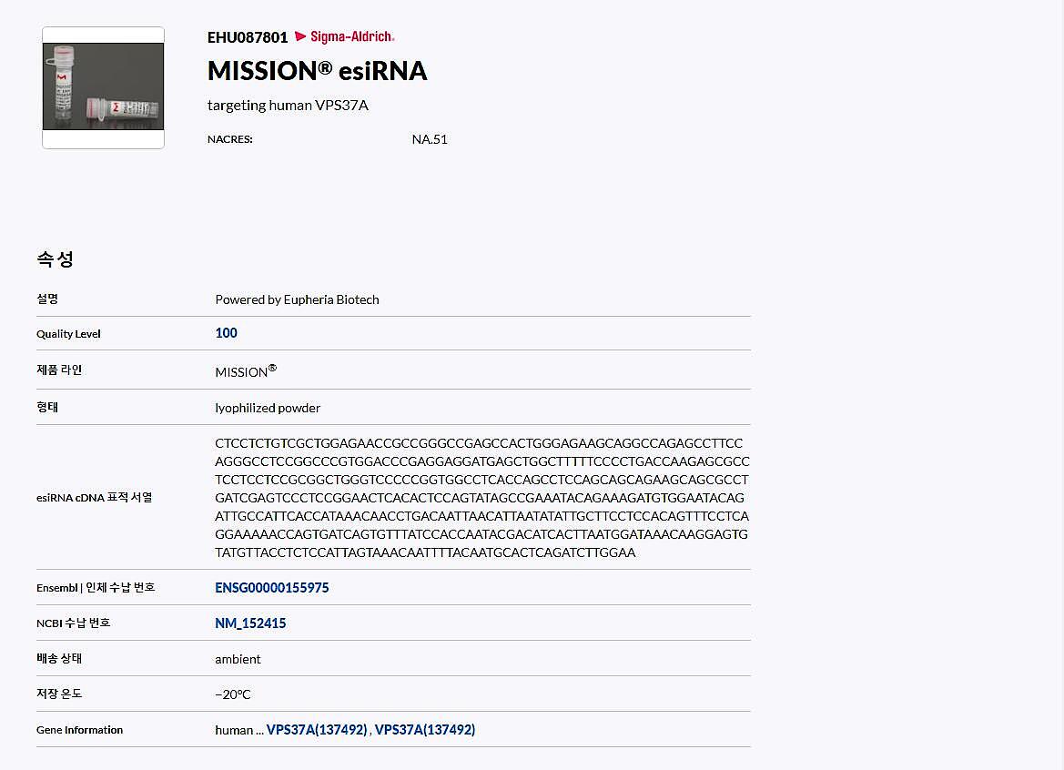 MISSION esiRNA targeting human VPS37A_상세페이지