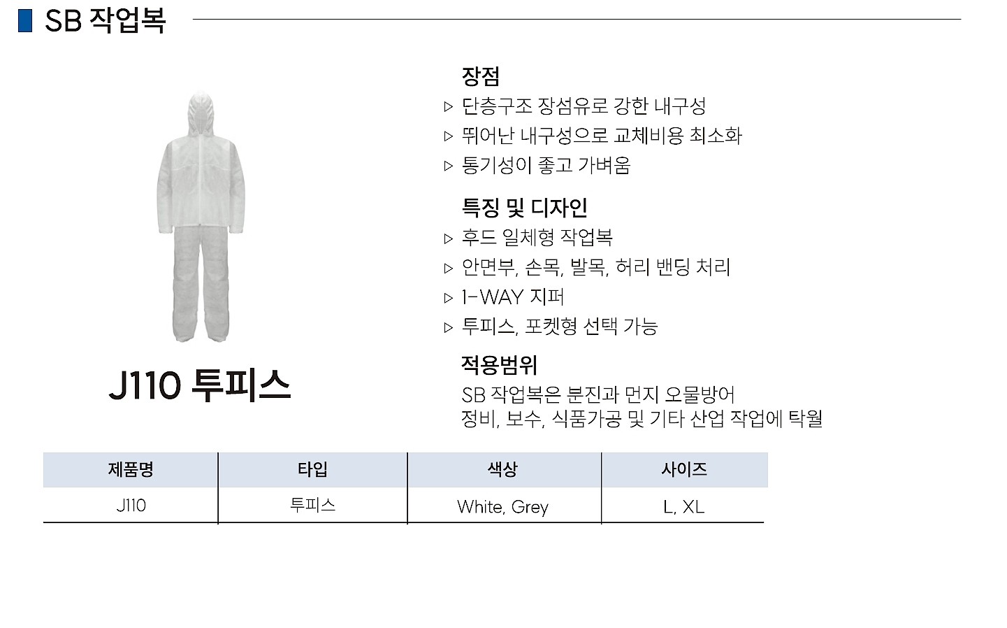 산업용 투피스 보호복 (SB-J110)_상세페이지