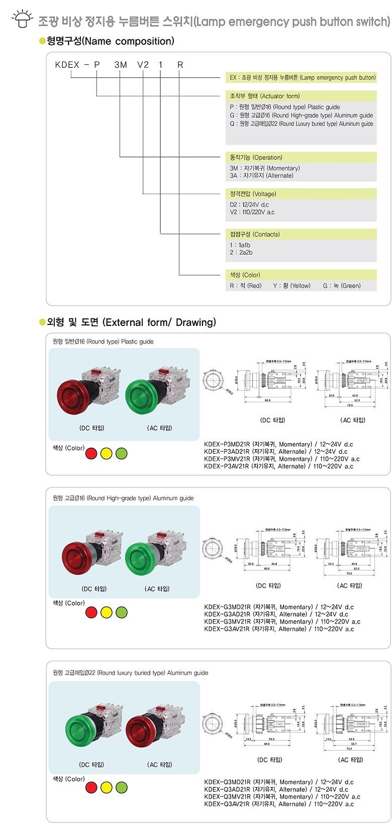 조광 비상 정지용 누름버튼 스위치(KDEX Series)_상세페이지