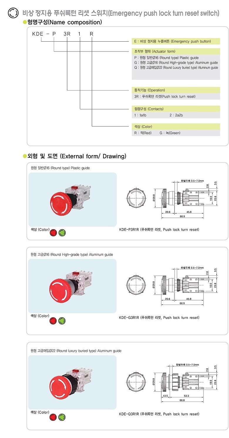 비상 정지용 푸쉬록턴 리셋 스위치(KDE Series)_상세페이지