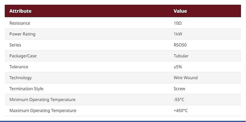 Vishay, 10Ω 1kW Wire Wound Chassis Mount Resistor RSO50373A10R0JB01 ±10%_상세페이지