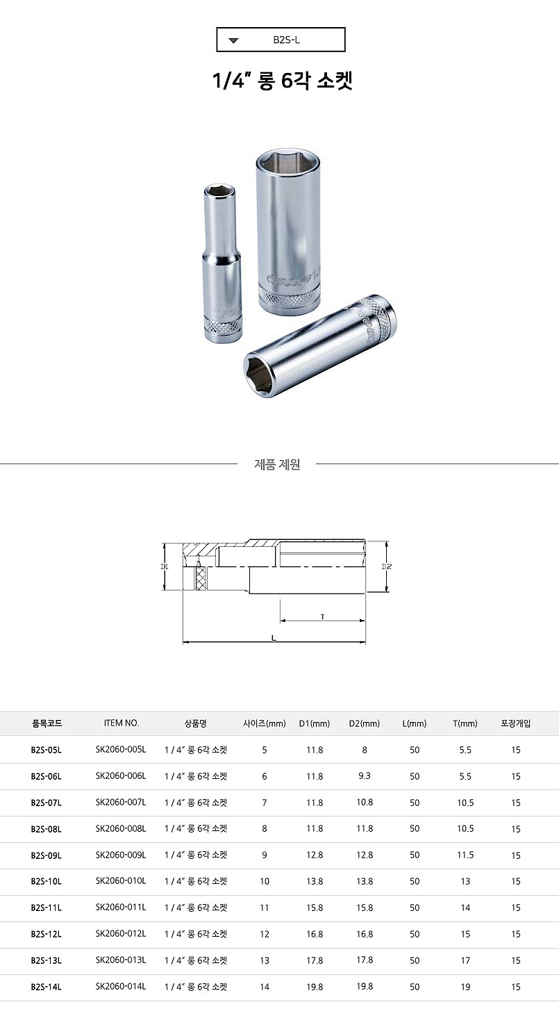 1/4인치 6각 롱 핸드소켓 (mm타입/B2S-L)_상세페이지