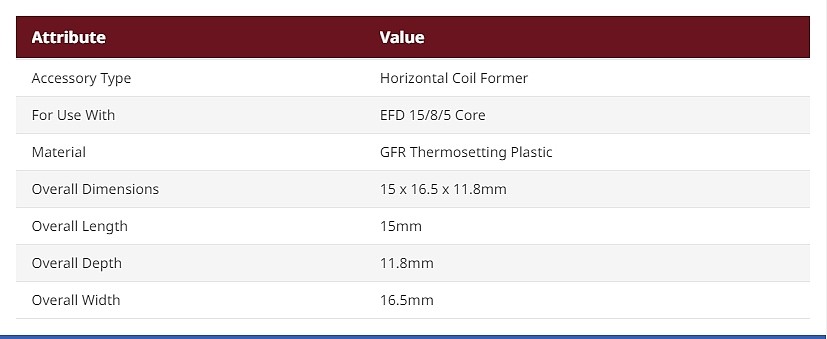 EPCOS, Horizontal Coil Former for use with EFD 15/8/5 Core_상세페이지