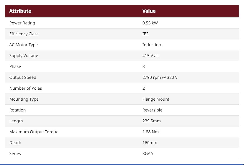 3GAA Reversible Induction AC Motor, 0.55 kW, IE2, 3 Phase, 2 Pole, 415 V, Flange Mount Mounting (3GAA071 312-BSE)_상세페이지