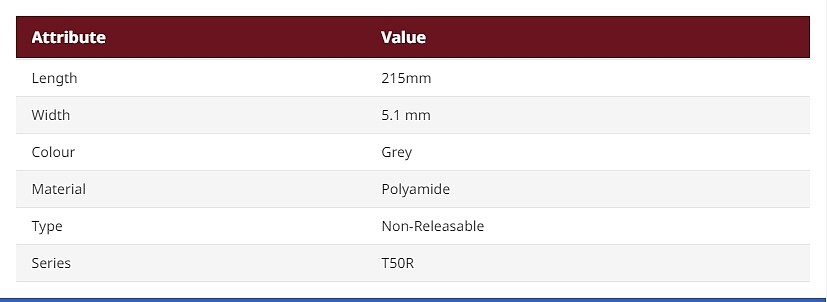 Cable Ties, 215mm x 5.1 mm, Grey Polyamide (157-00130)_상세페이지