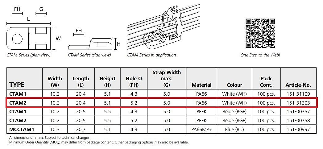 White Polyamide Screw Fixing Mount (151-31203)_상세페이지