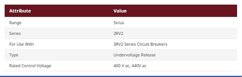 400V ac Undervoltage Release Circuit Trip for use with 3RV2 Series Circuit Breakers (3RV2902-1AV0)_상세페이지