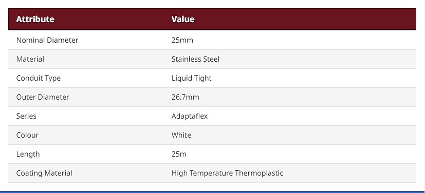 Liquid Tight Conduit, 25mm Nominal Diameter, Stainless Steel, White (7TCA296030R0443)_상세페이지