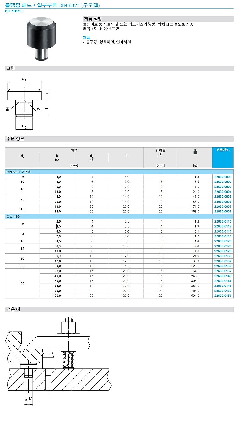클램핑 패드 (일부부품 DIN 6321)_상세페이지