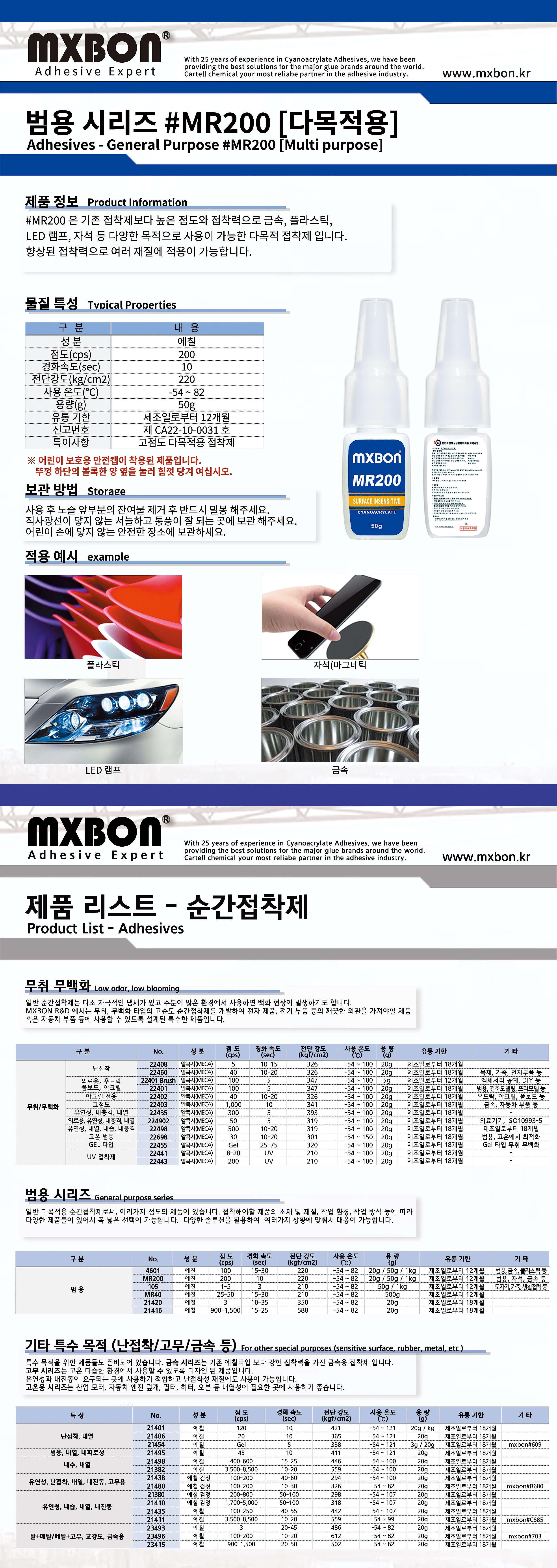 범용 중점도 다용도 순간접착제 (MR200)_상세페이지