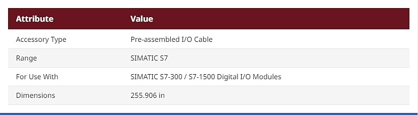 Connecting Cable for use with SIMATIC S7-300 / S7-1500 Digital I/O Modules, 255.906 in, SIMATIC S7 (6ES79235BG500DB0)_상세페이지