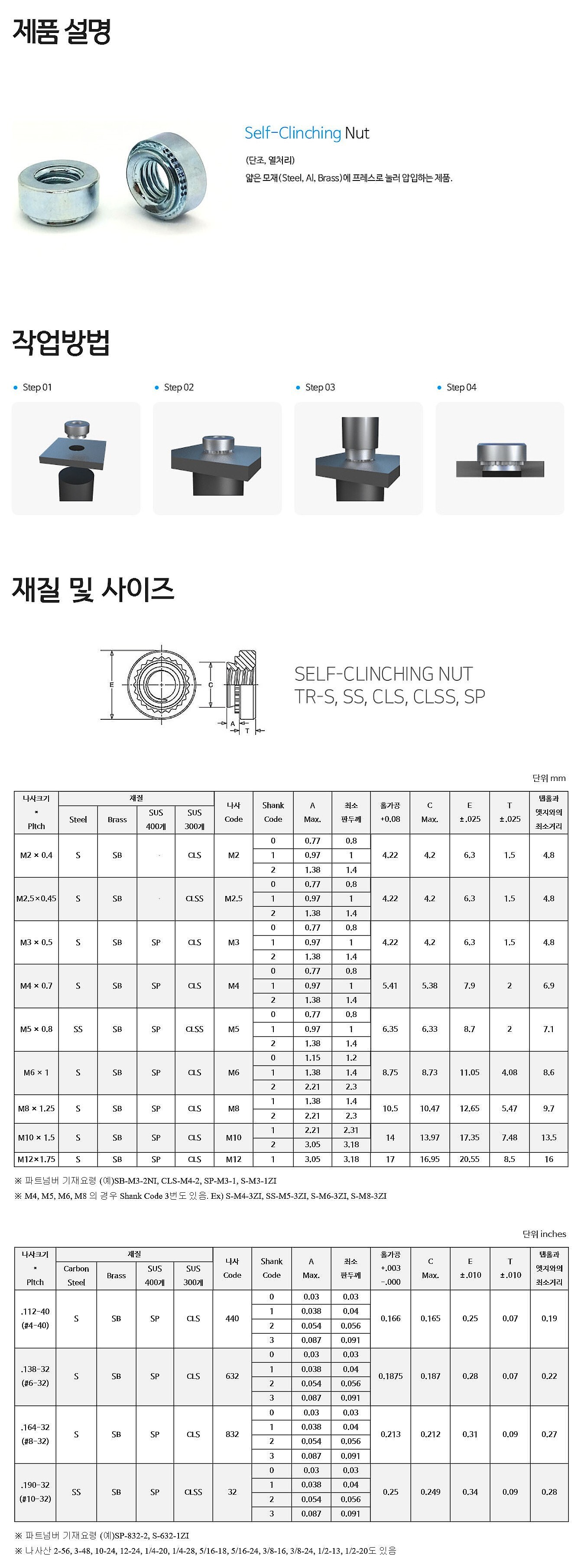 스테인리스 셀프 크린칭 너트 (SUS / mm 타입)_상세페이지