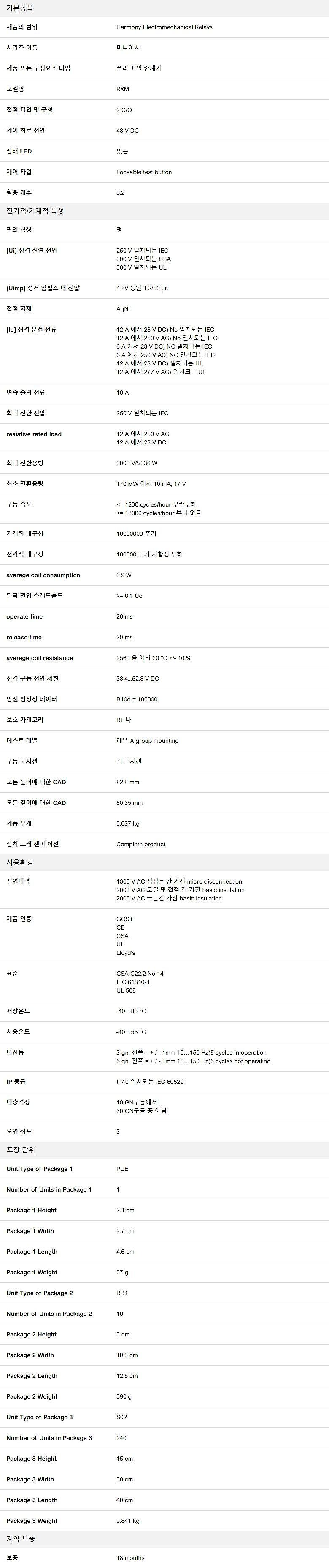 Zelio 전기 릴레이 (RXM2AB2ED)_상세페이지
