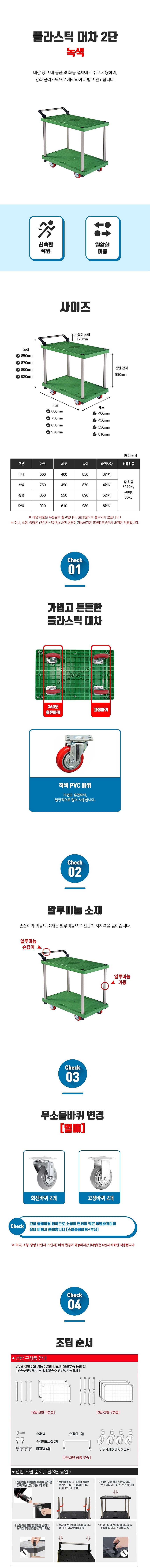 녹색 플라스틱 2단 대차 (적색바퀴)_상세페이지
