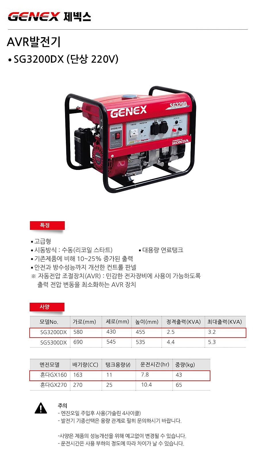 산업용 발전기 (SG3200DX/3.2KW)_상세페이지