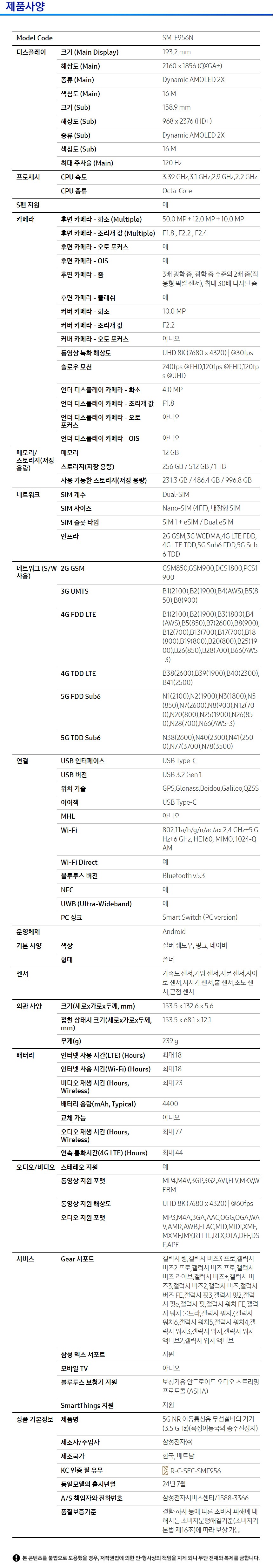갤럭시 Z폴드 6 1TB (자급제/SM-F956N)_상세페이지
