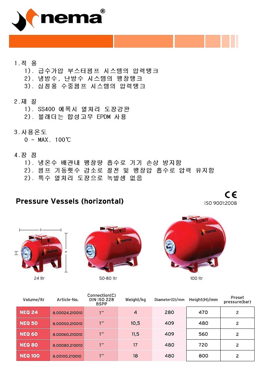 압력탱크(NEQ 시리즈, Horizontal Type/10Kg)_상세페이지