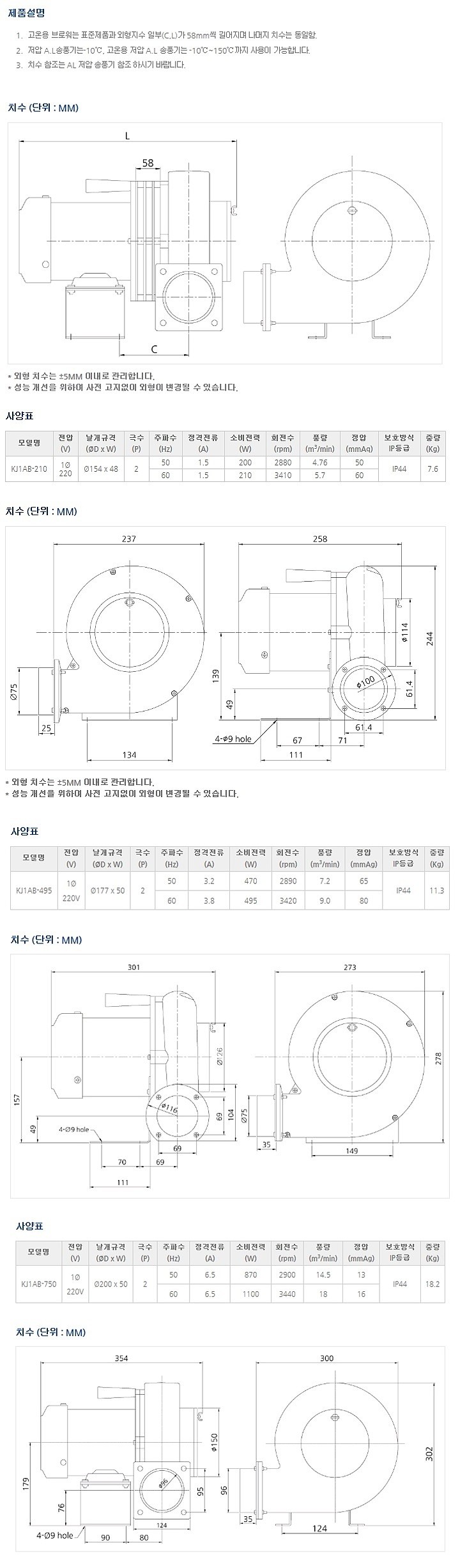 단상 저압용 AL송풍기 (고온용)_상세페이지