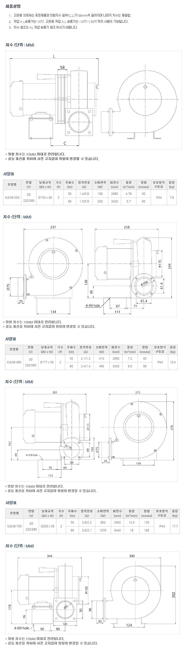 삼상 저압용 AL송풍기 (고온용)_상세페이지