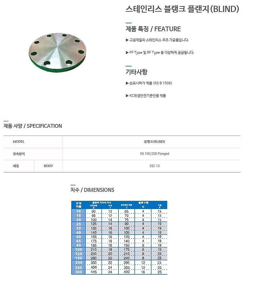스테인리스 플랜지(BLIND, 10K, SSC13)_상세페이지