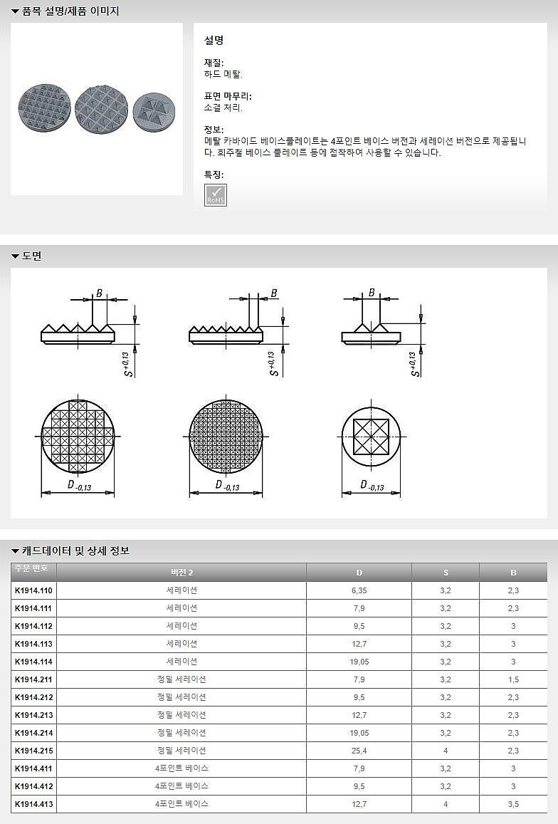 원형 하드 메탈 그리퍼 패드 (K1914)_상세페이지