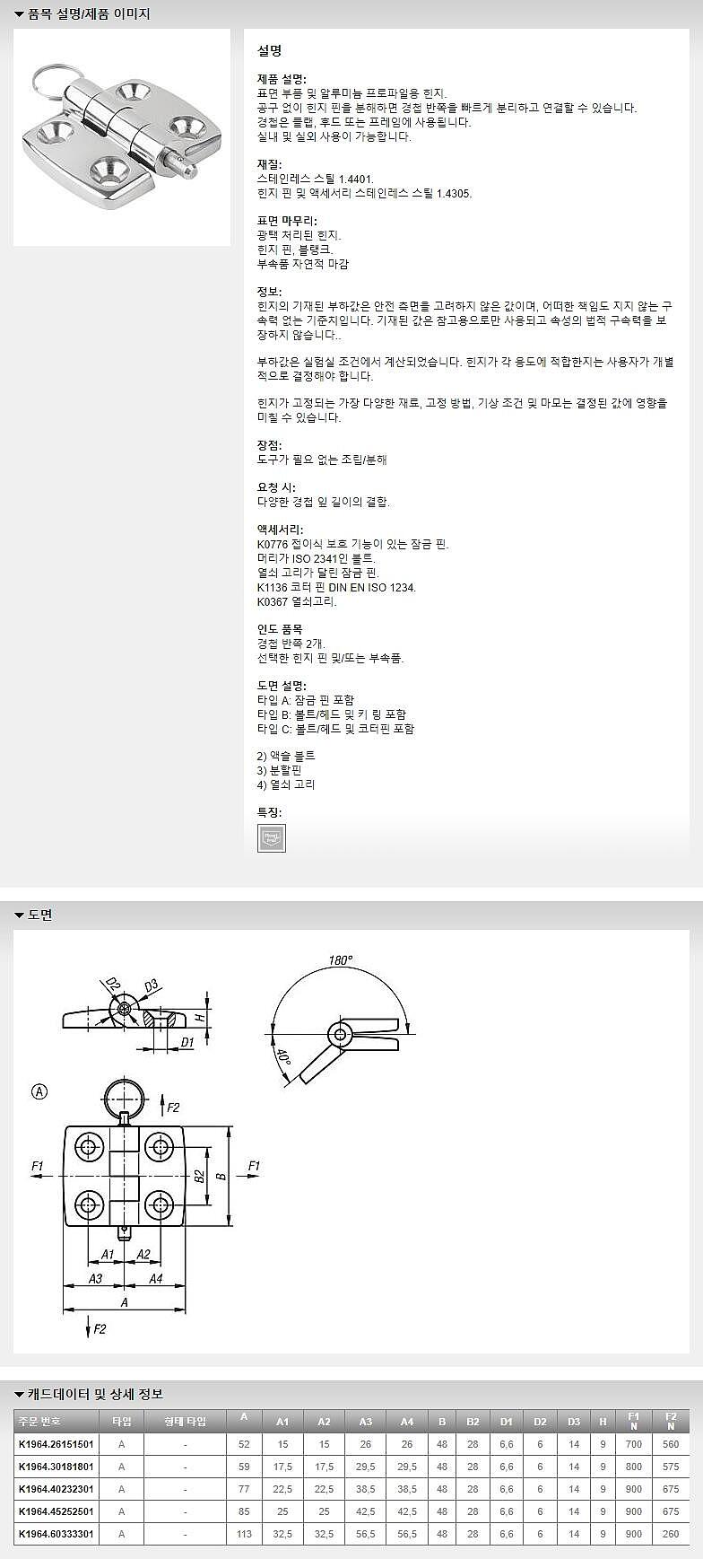 스테인리스 스틸 힌지 (K1964_A / 잠금 핀 포함)_상세페이지