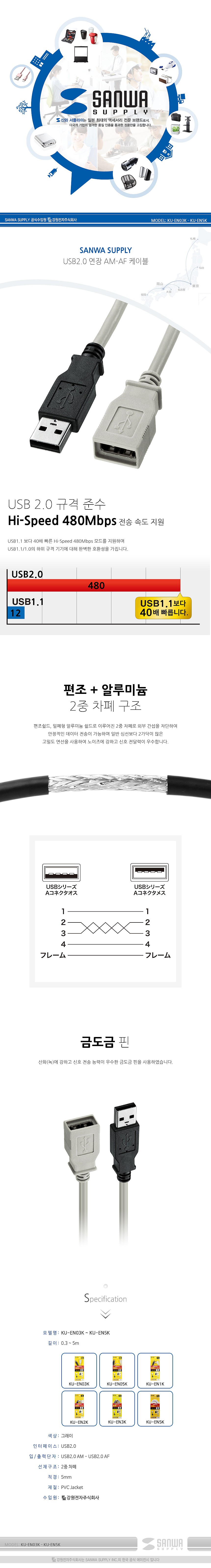 USB 2.0 A (M) to A (F) 연장 케이블 (KU-EN0K)_상세페이지